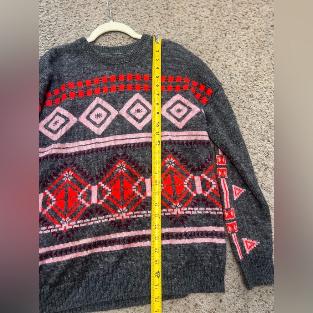 J. Crew Abstract Fair Isle Tribal Pullover Sweater Size Medium Wool Mohair Blend - Picture 8 of 10